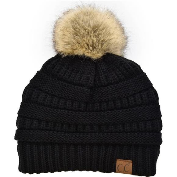 C.C Trendy Warm Soft Stretch Cable Knit Ribbed Faux Fur Pom Pom Fuzzy Sherpa Fle main image 5